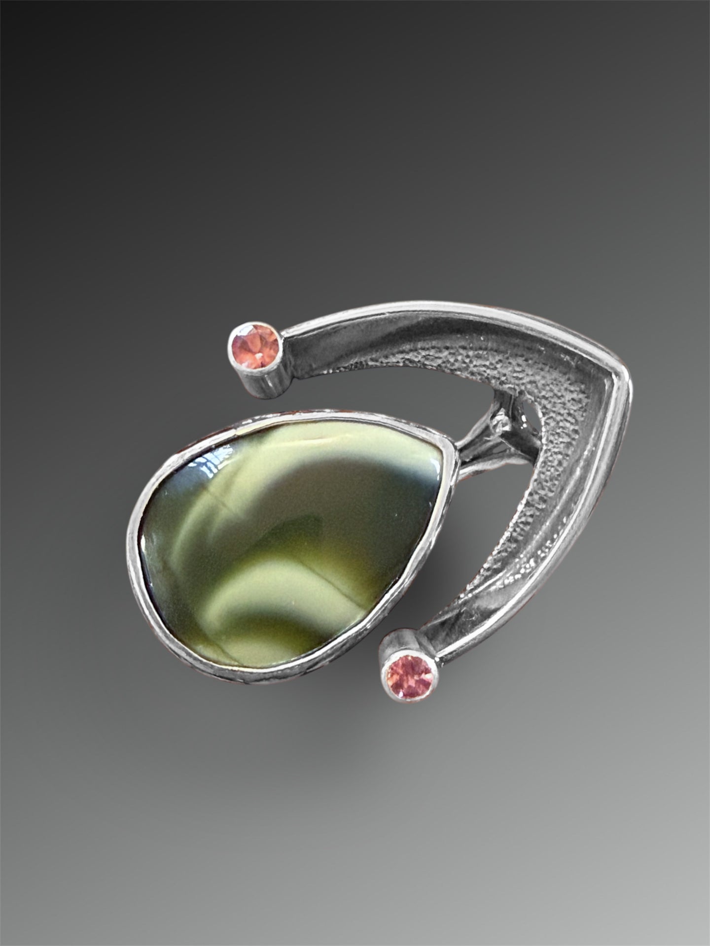 Gap Ring with Imperial Jasper and Tourmaline, Size 7.75-10