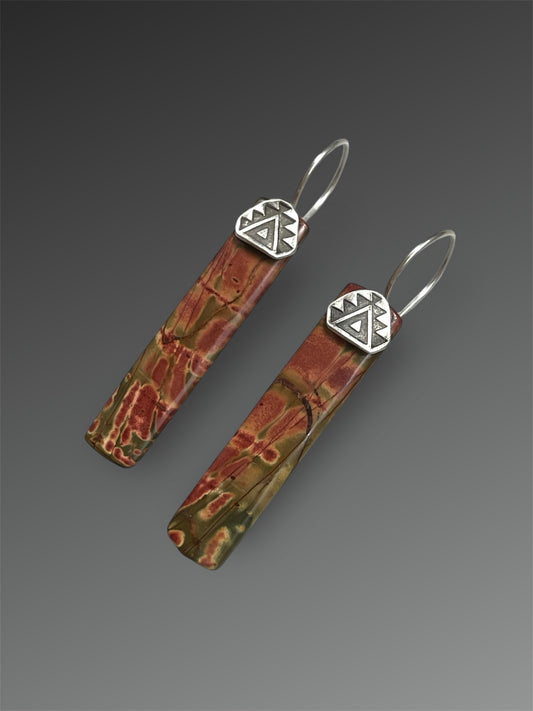 Red Creek Jasper Stone Slice Earrings, Artisanal Silver Jewelry, Slow-Made Goods, Art Jewelry, Hand Fabricated Handmade Metalwork