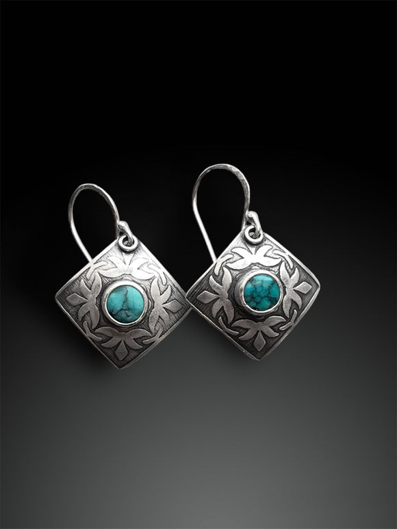 Patterned Tile Earrings with Hubei Turquoise