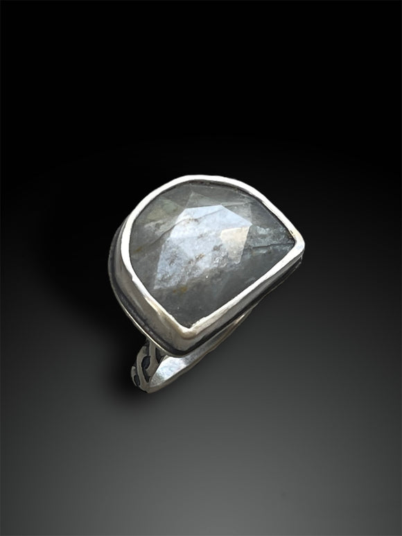 Half-Moon Rose-cut Gray Moonstone Ring, Size 7.5