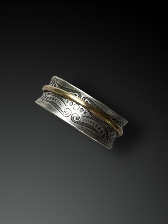 Art Deco Spinner Ring with Sterling Silver and 14k Gold: Made To Order