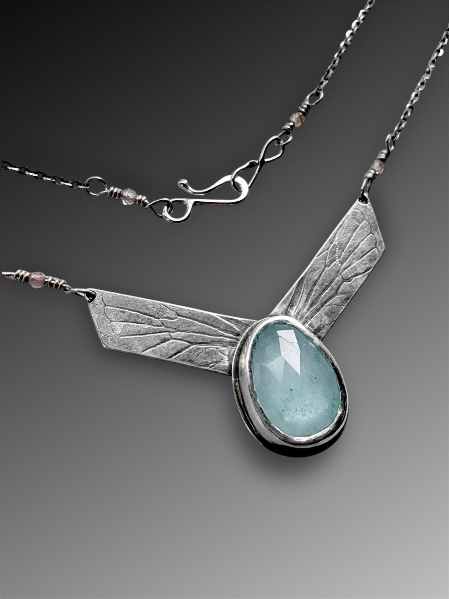 Aquamarine Necklace with Cicada Wing Chevron