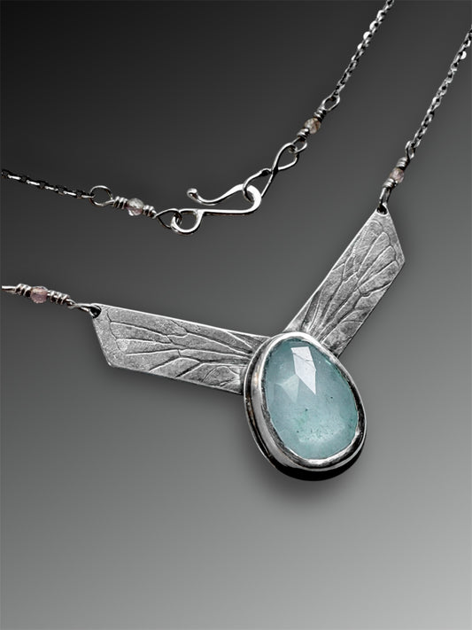 Aquamarine Necklace with Cicada Wing Chevron