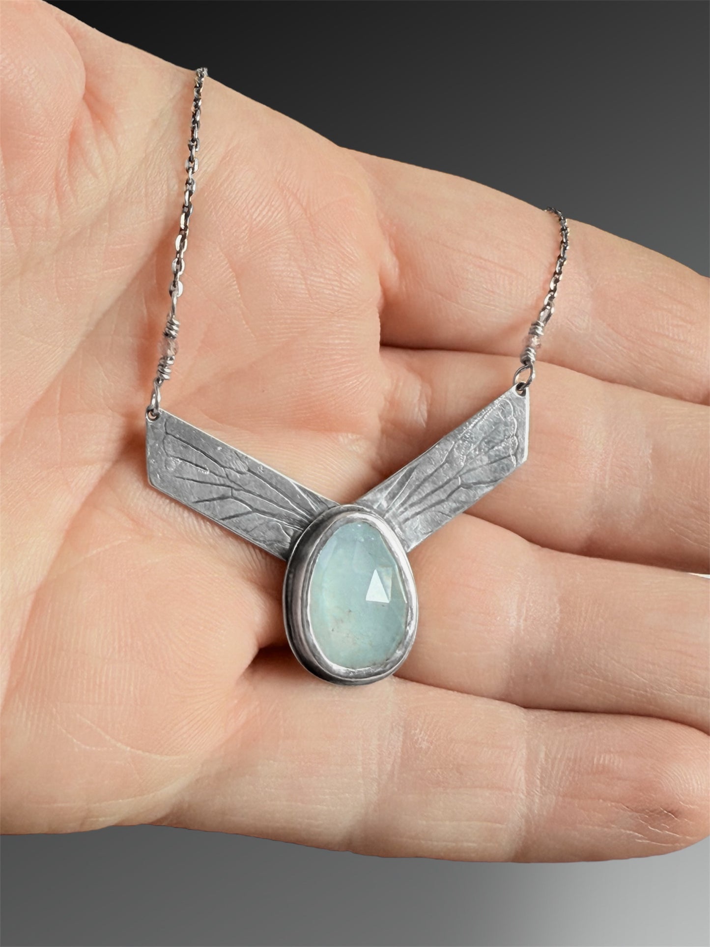Aquamarine Necklace with Cicada Wing Chevron