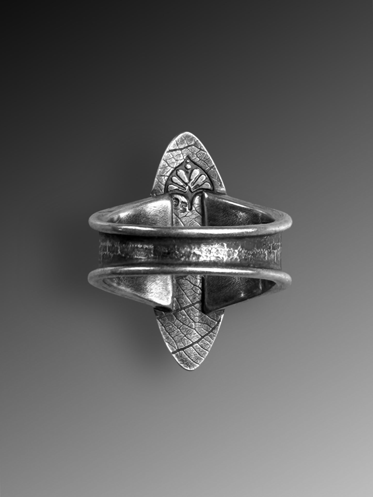 Moss Agate Ring with Heavy Flared Band, Size 7.75