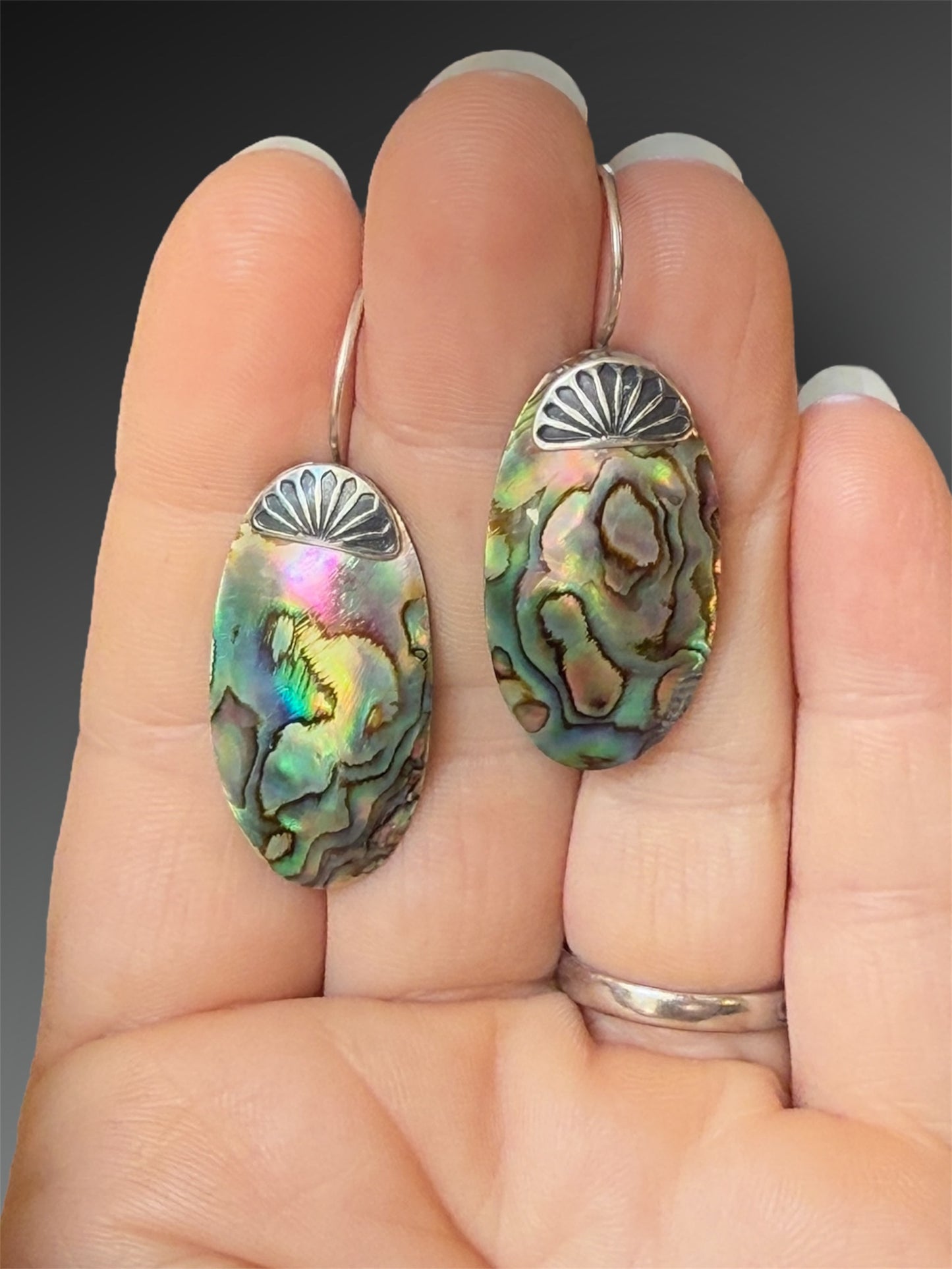 Paua Shell (Abalone) Earrings With Sunburst Ear Hooks