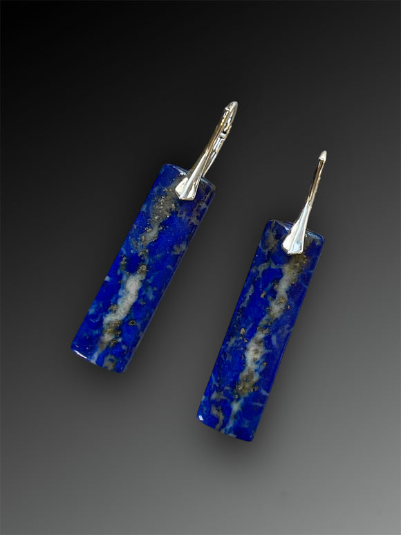 Lapis Lazuli Stone Slice Earrings with Lever Back Ear Hooks