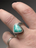 Artist-cut Amazonite Ring on Wrap Band, size 9.75-10