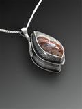 Valentine Story Locket with Laguna Lace Agate, Gray Moonstone, and Garnet