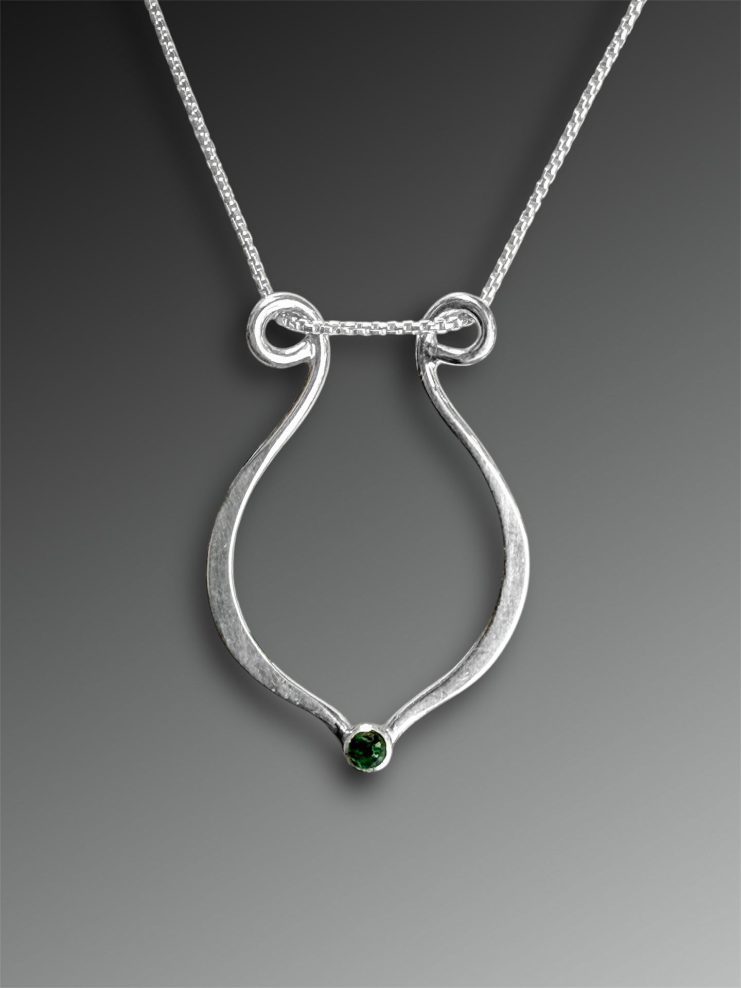 Lyre Ring Holder Necklace with Emerald
