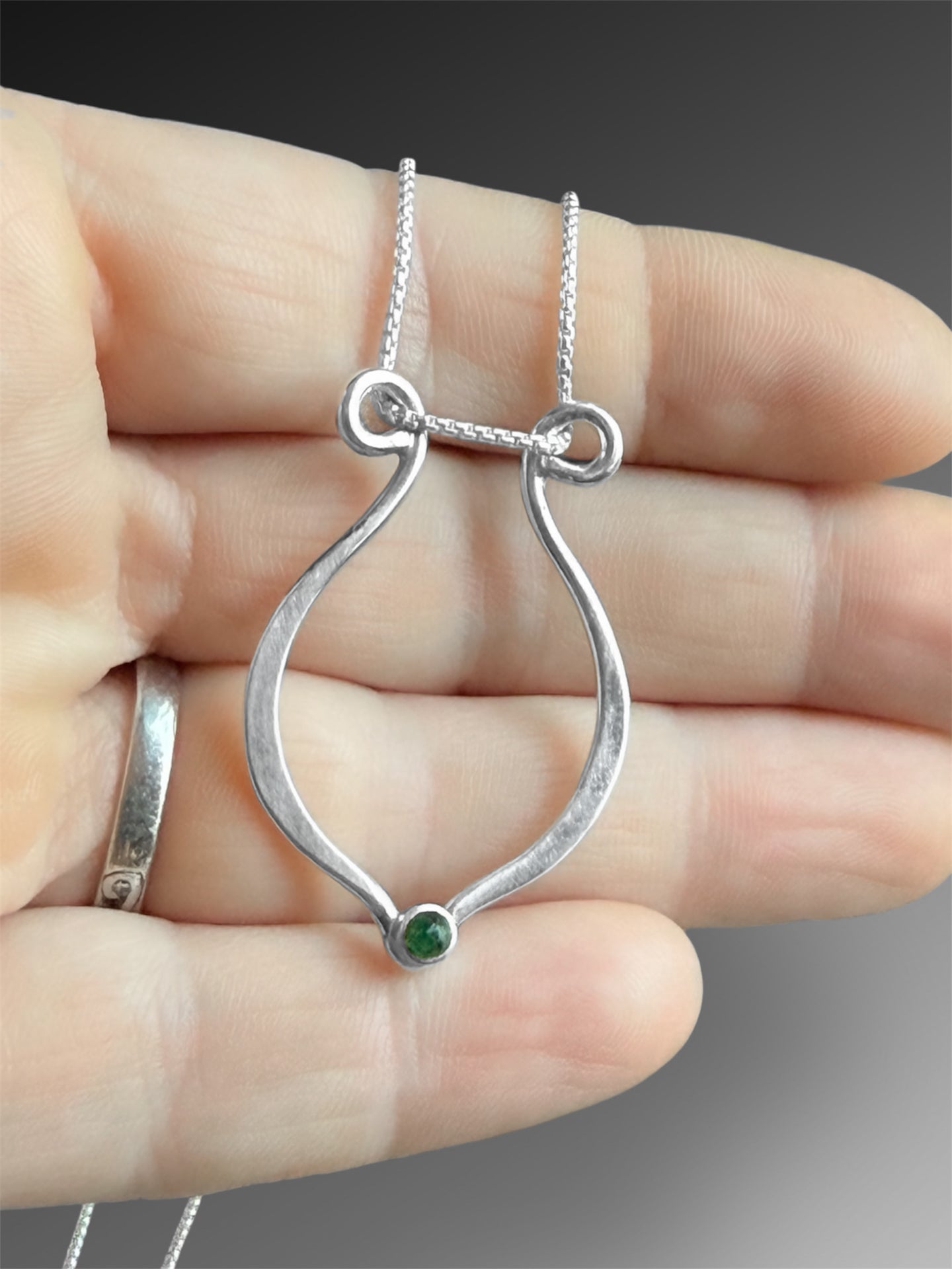 Lyre Ring Holder Necklace with Emerald