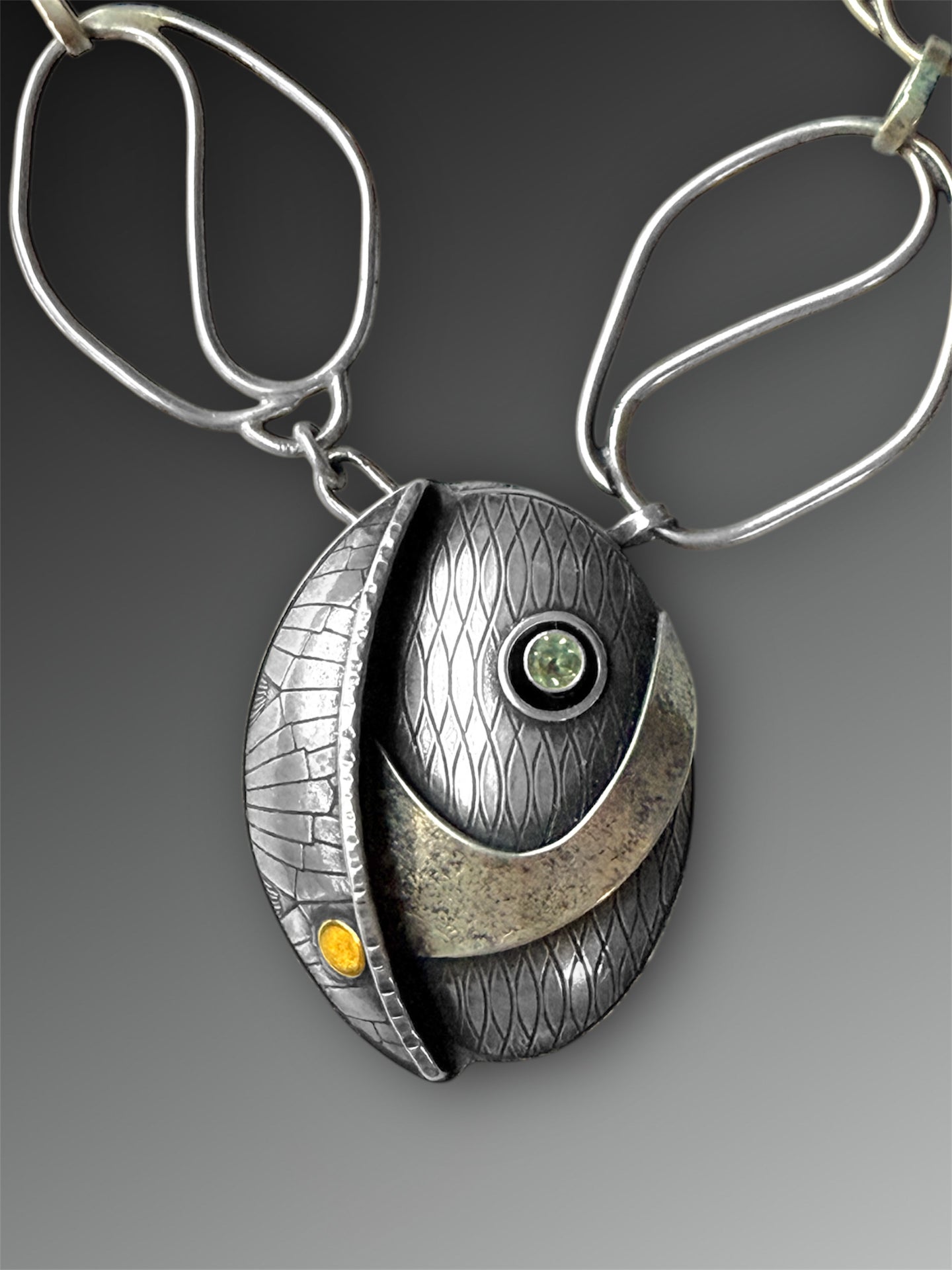 Hollow Form Hidden Compartment Necklace with Handmade Chain and Montana Sapphire Key Clasp