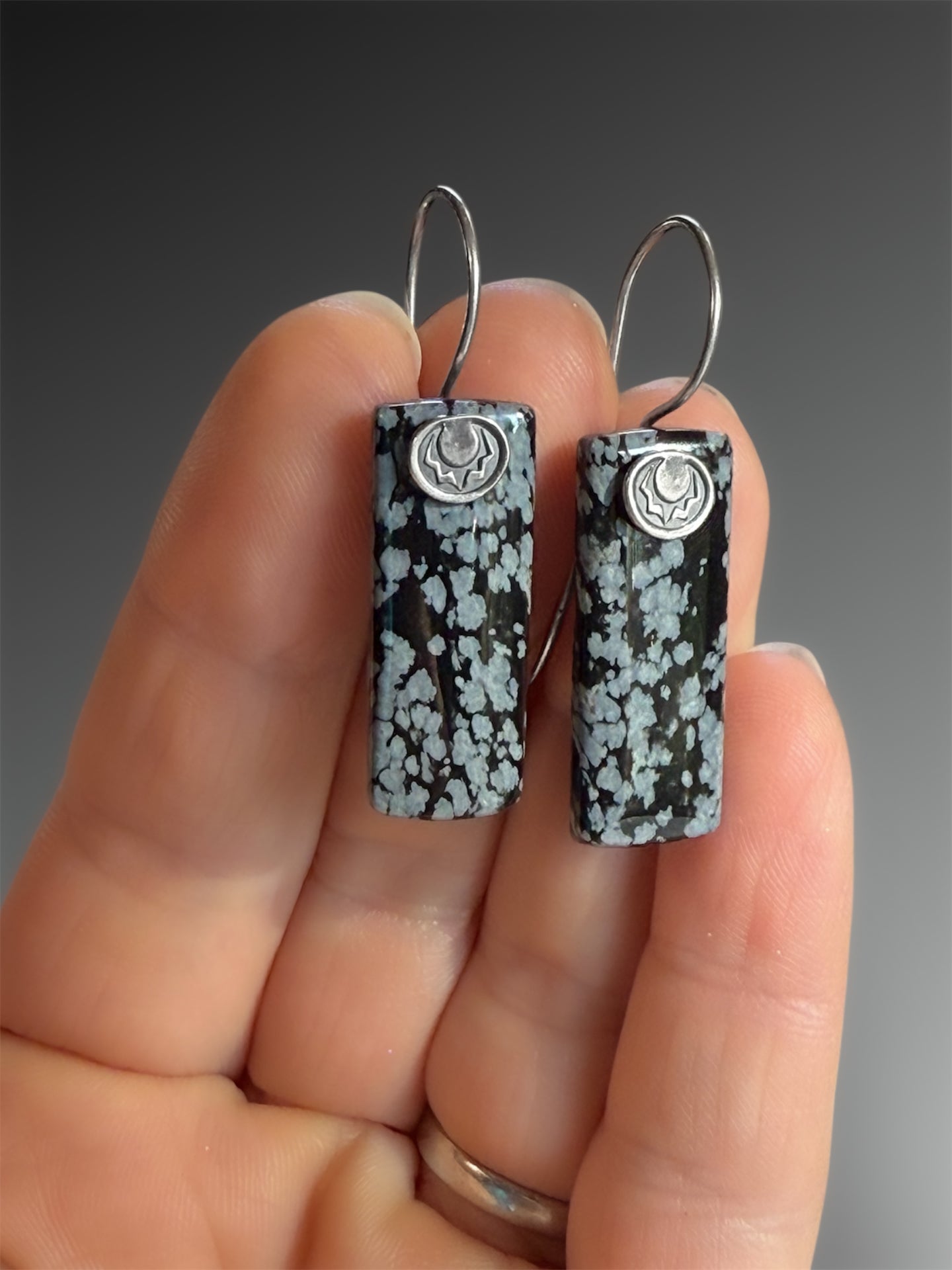 Snowflake Obsidian Stone Slice Earrings