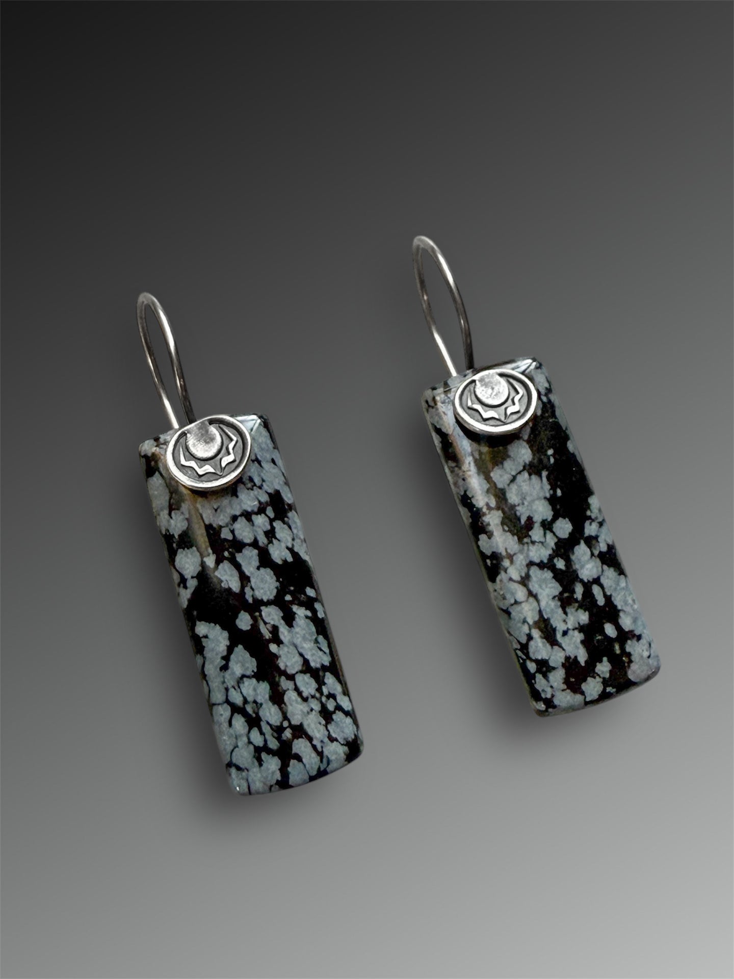 Snowflake Obsidian Stone Slice Earrings