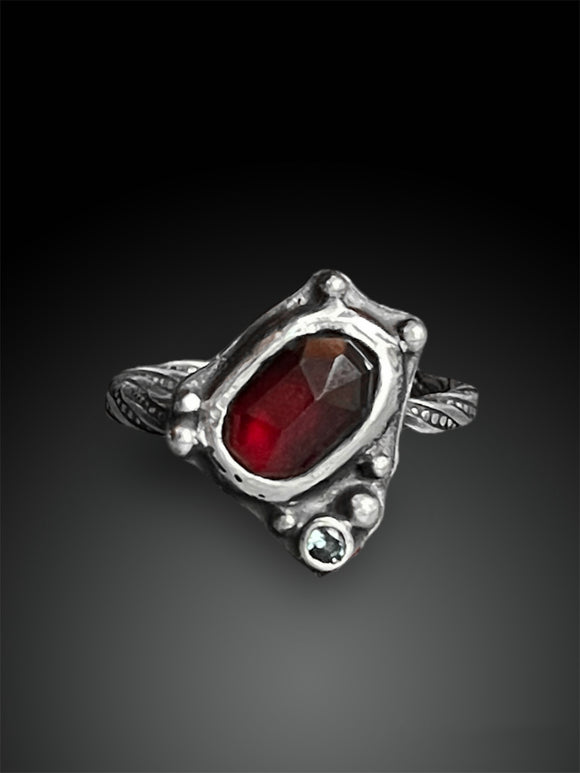 Garnet Ring with Sapphire on Twisted Band, size 6.25