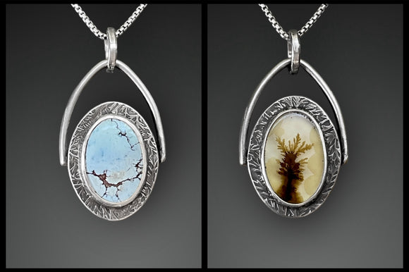 Golden Hills Turquoise and Dendritic Agate Reversible Flip Pendant