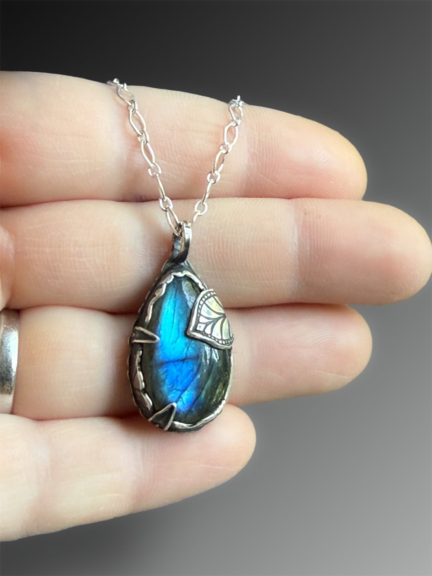 Labradorite Pendant with Stamped Prongs