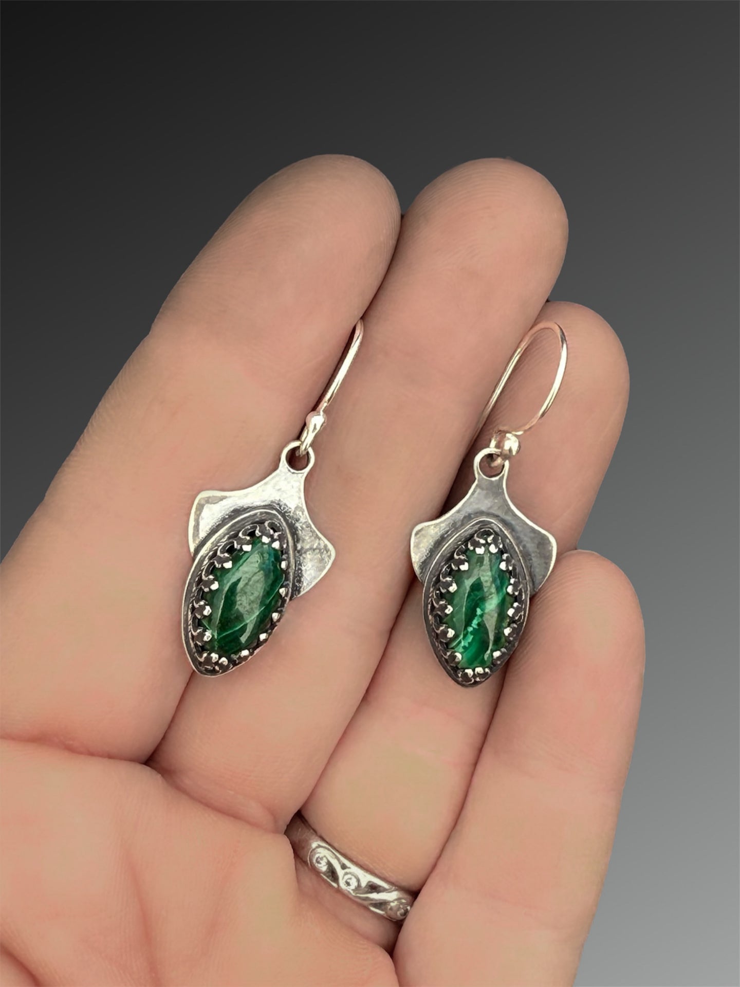 Malachite Art Deco Fan Earrings
