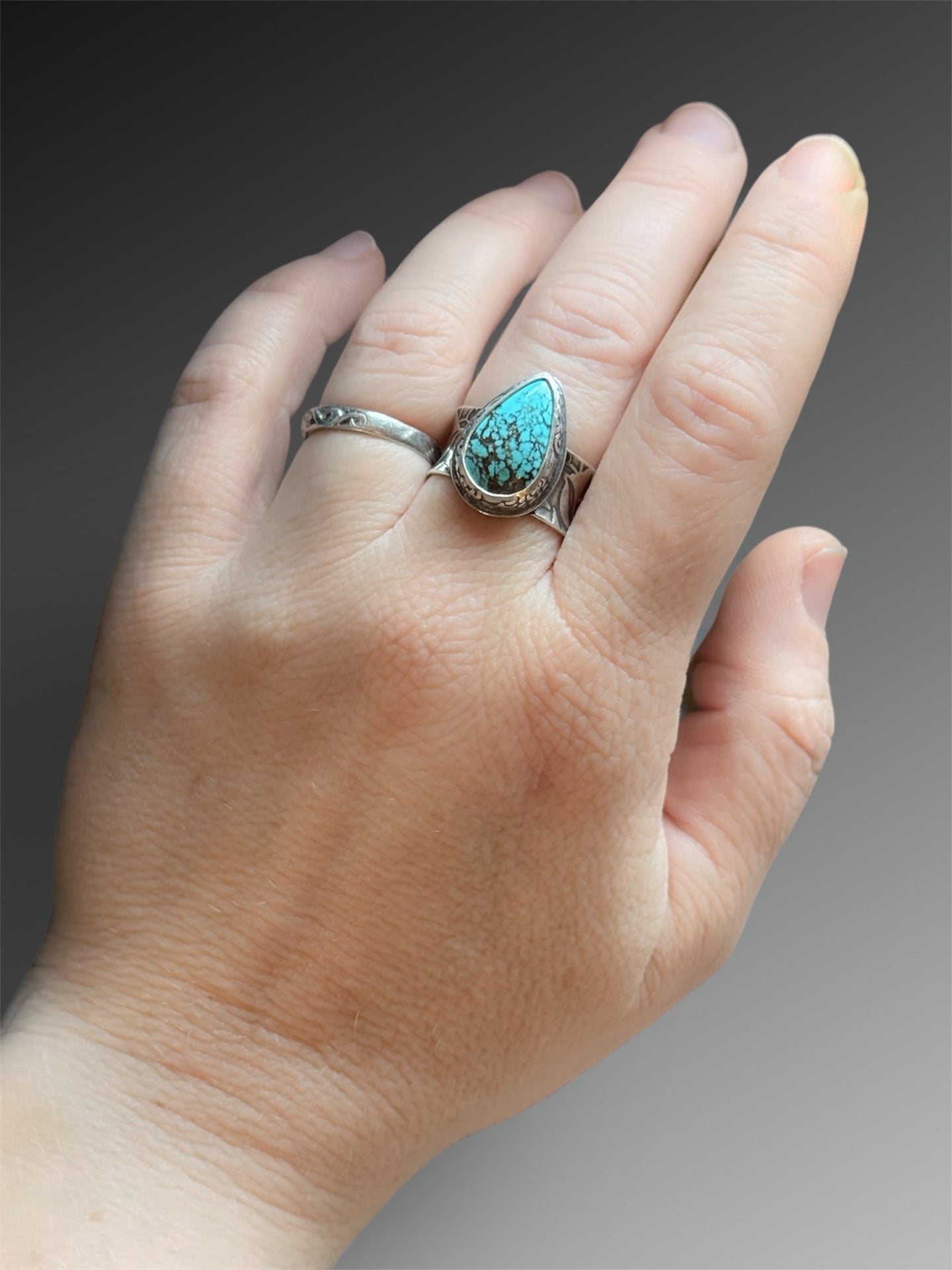 Hubei Turquoise Ring on Flared Band, Size 7 1/2