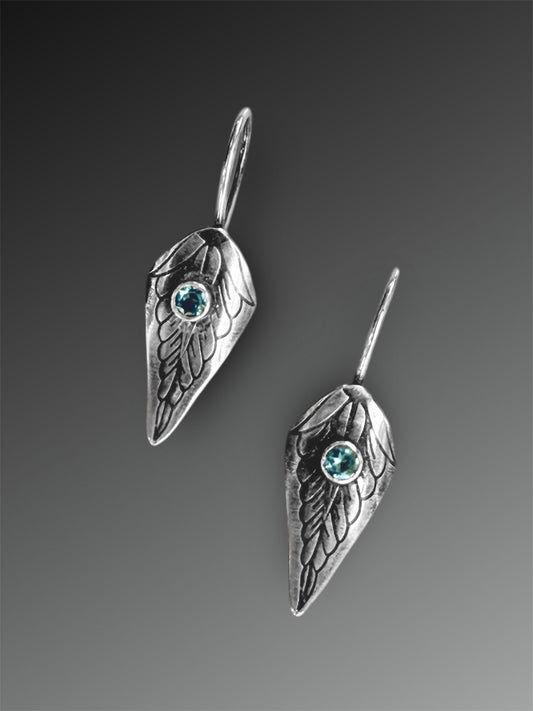 Leaf Earrings with London Blue Topaz