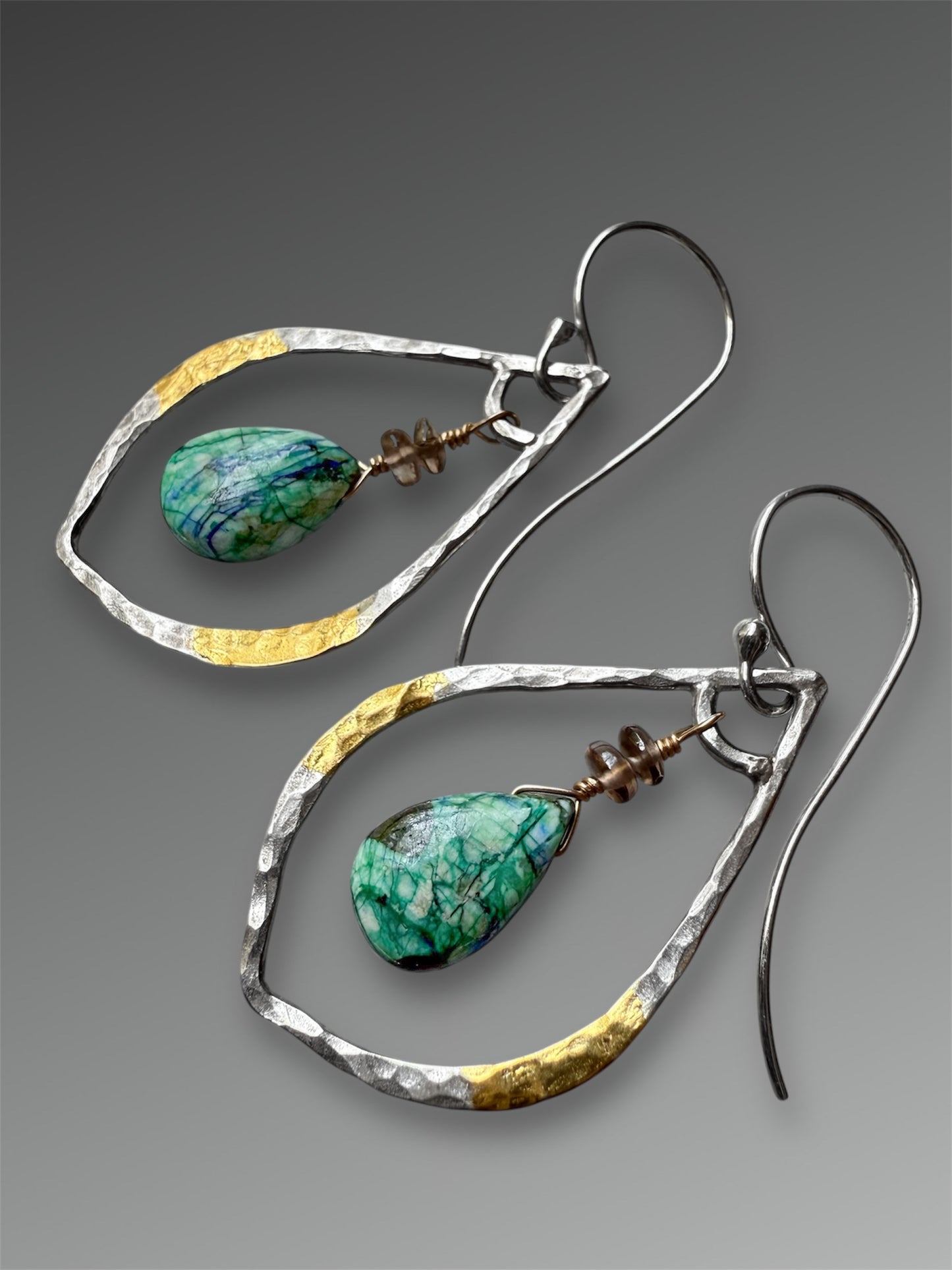 Malachite-Azurite and Zircon Earrings