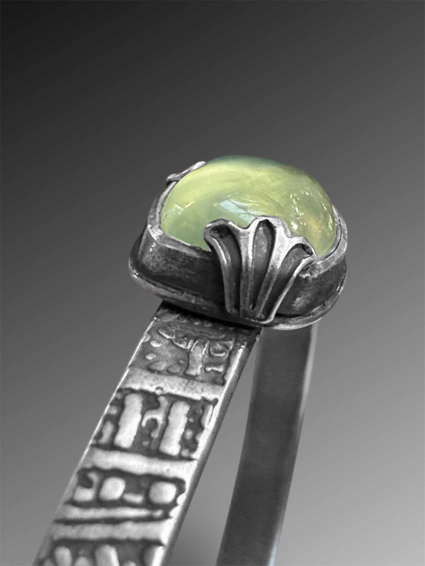 Prehnite Cuff with Stamped Prongs