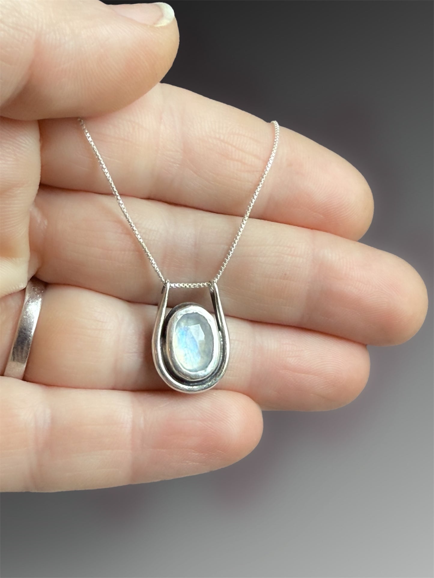 Blue Moonstone Necklace with Horseshoe Bail
