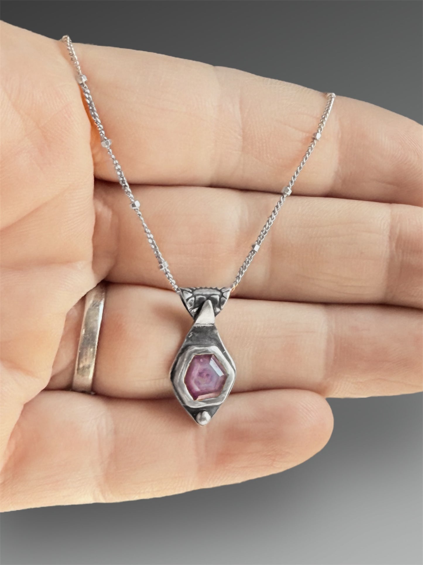Dainty Hexagonal Ruby Slice Necklace