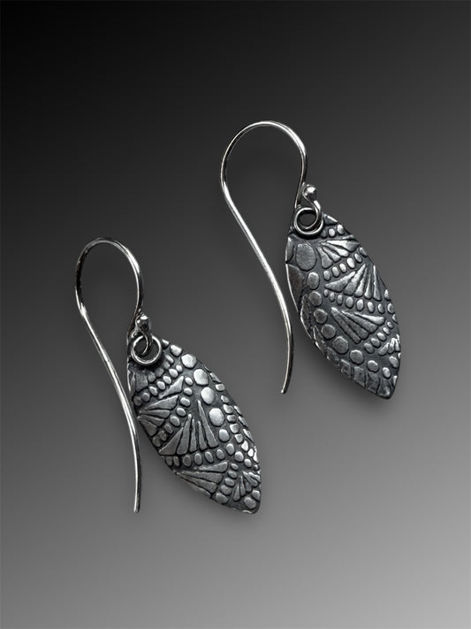 Sterling Silver Patterned Leaf Earrings