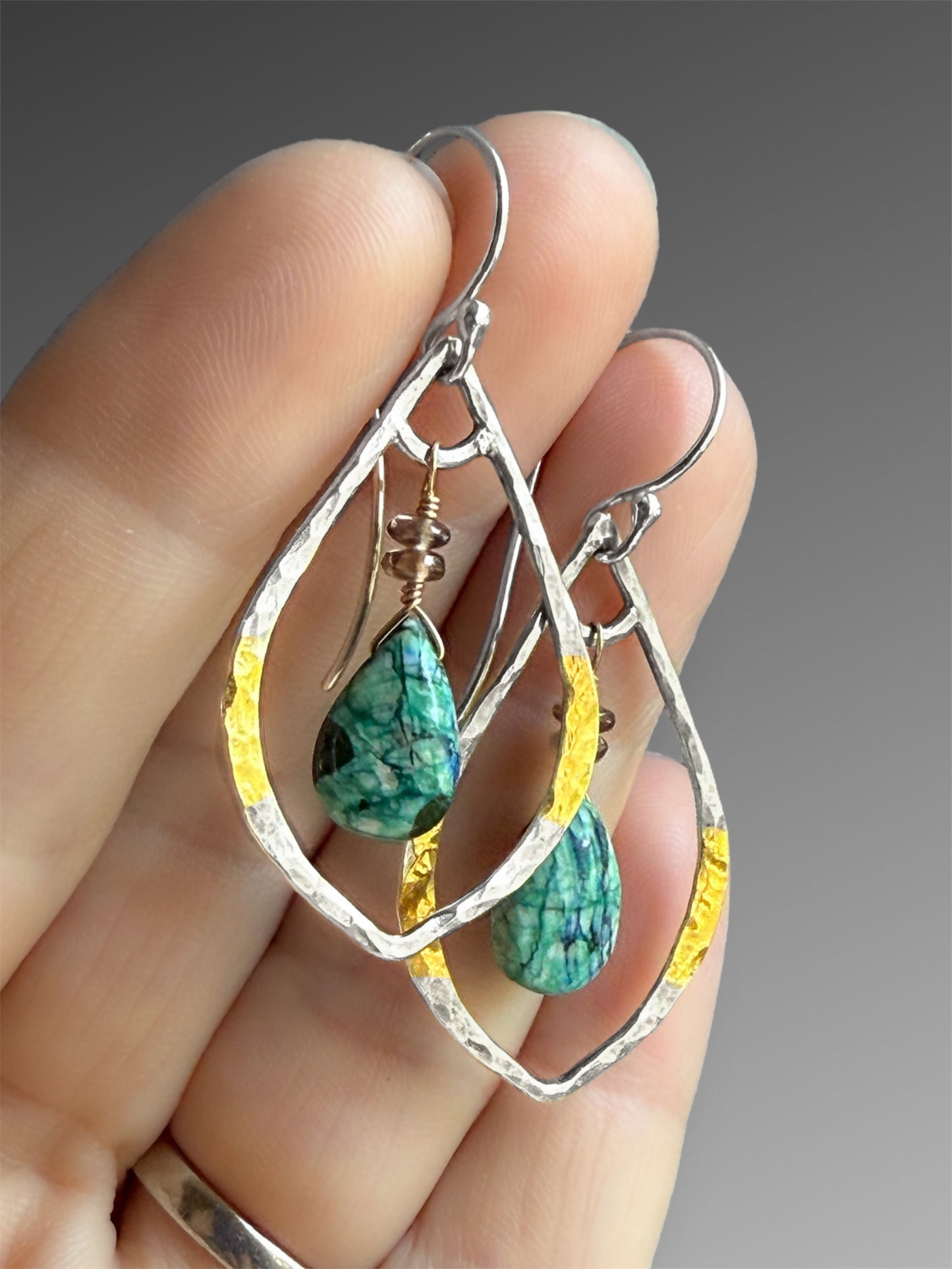Malachite-Azurite and Zircon Earrings
