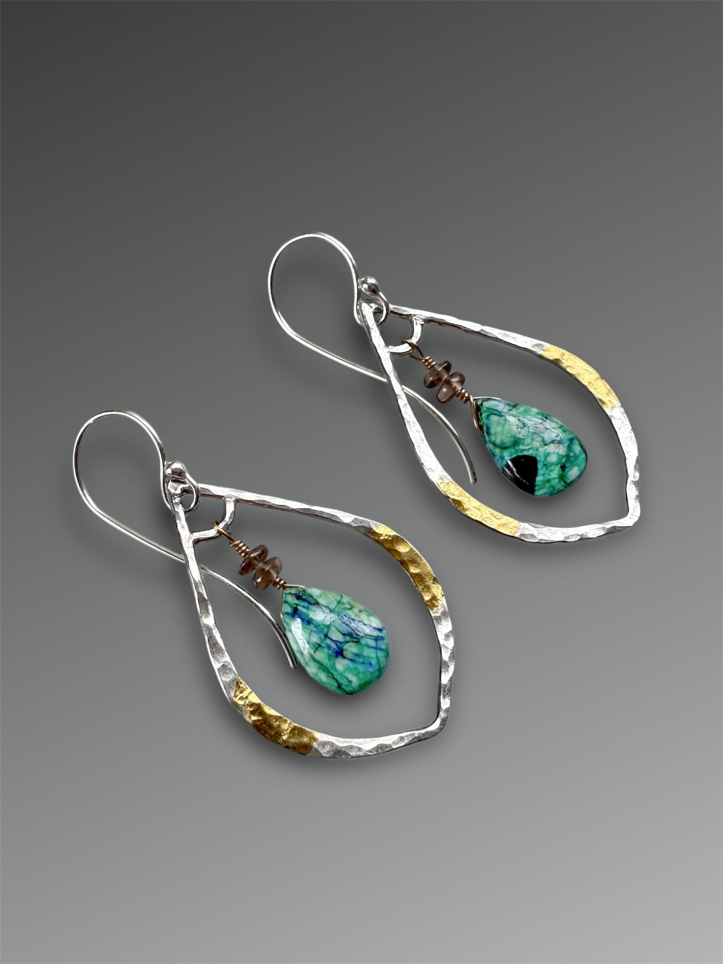 Malachite-Azurite and Zircon Earrings