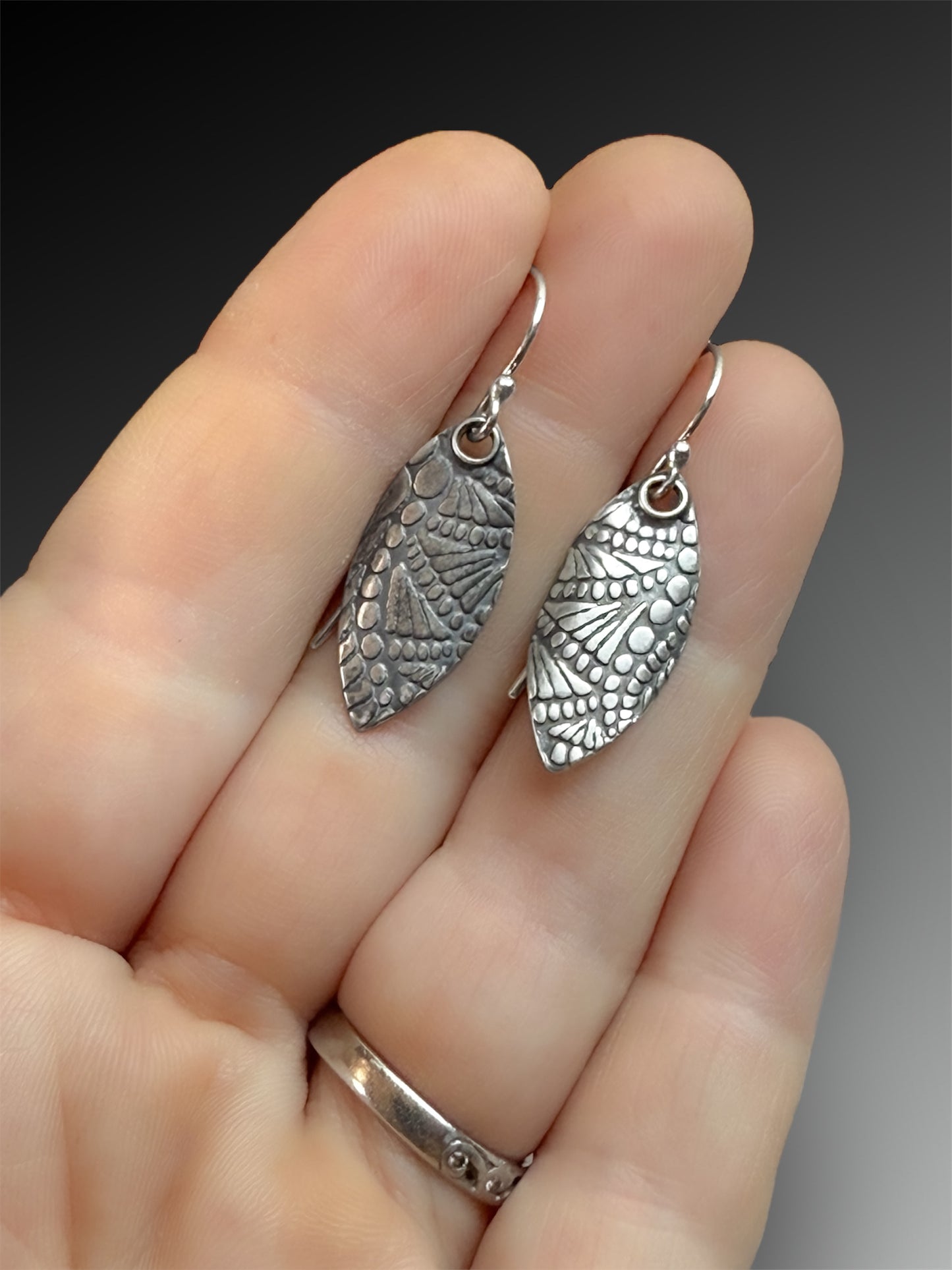 Sterling Silver Patterned Leaf Earrings