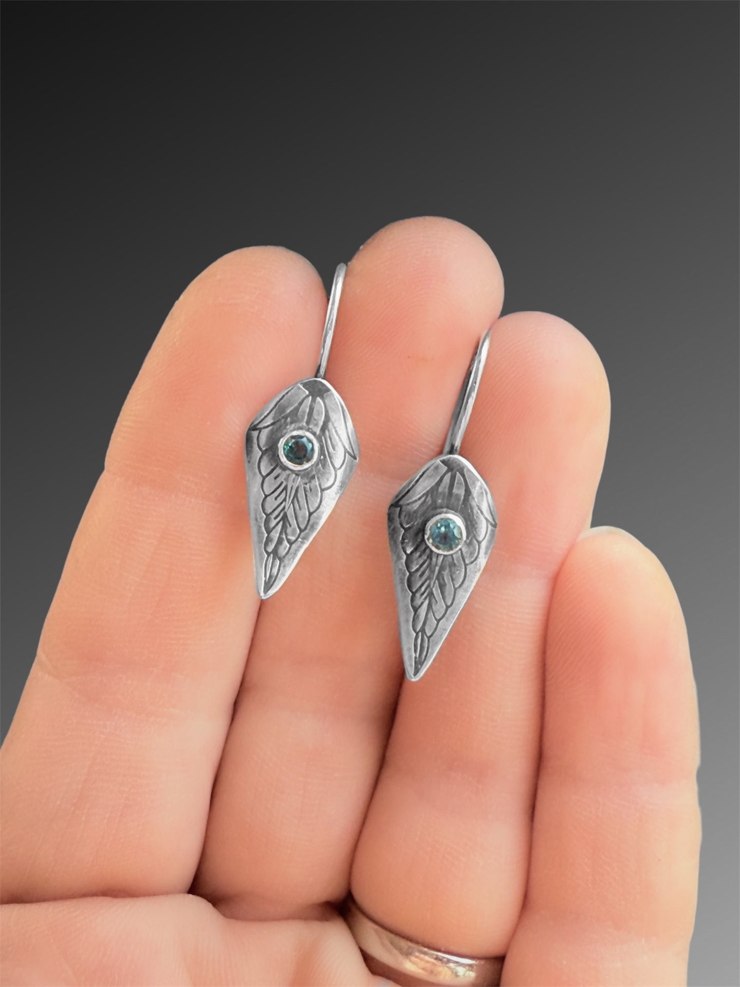 Leaf Earrings with London Blue Topaz