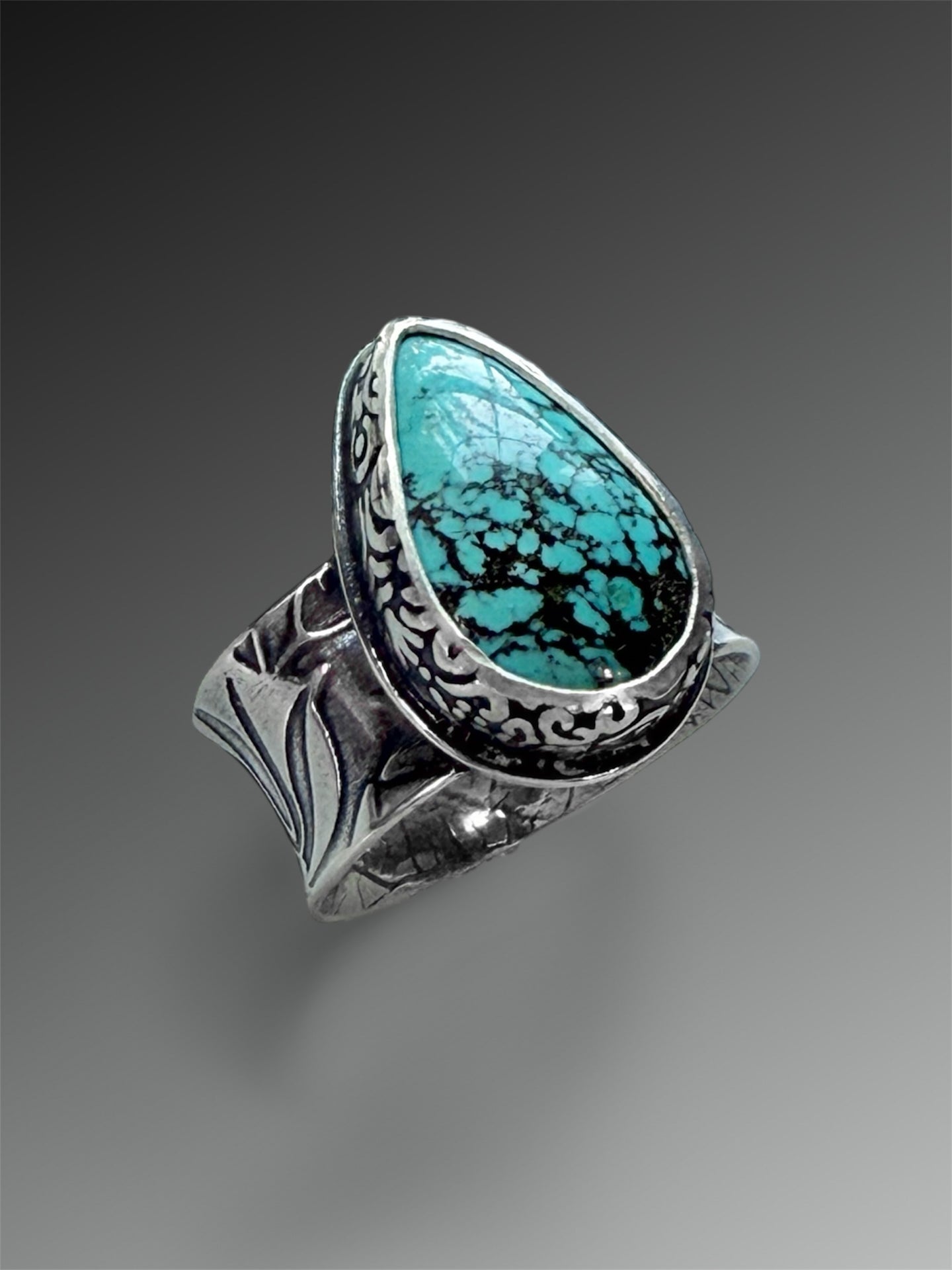 Hubei Turquoise Ring on Flared Band, Size 7 1/2