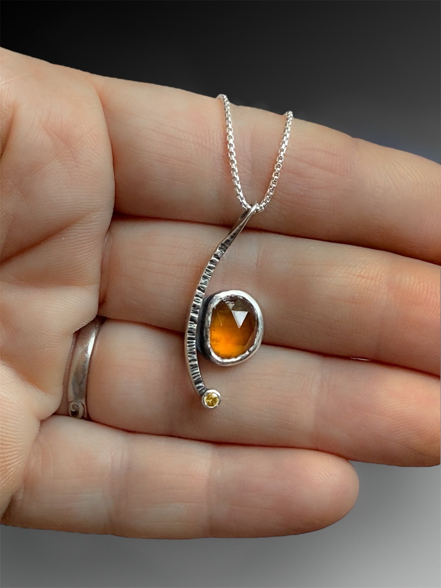 Crescent Curve Necklace with Spessartine Garnet and Yellow Sapphire