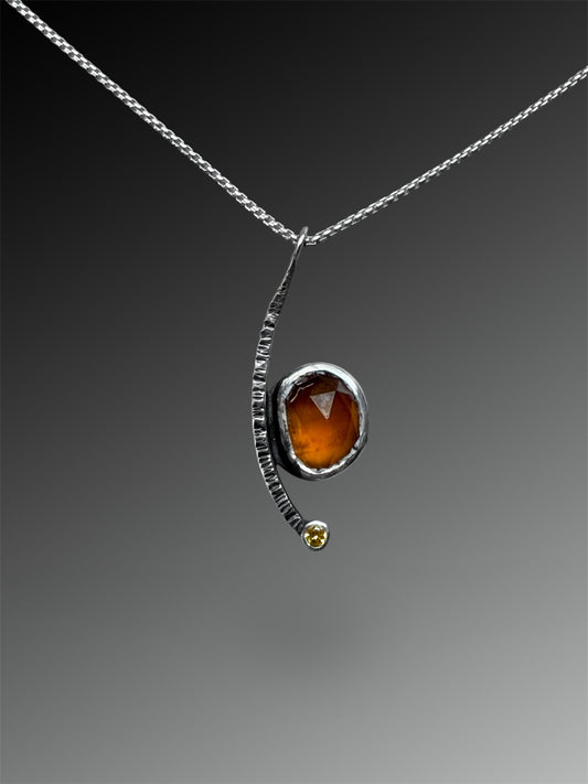 Crescent Curve Necklace with Spessartine Garnet and Yellow Sapphire