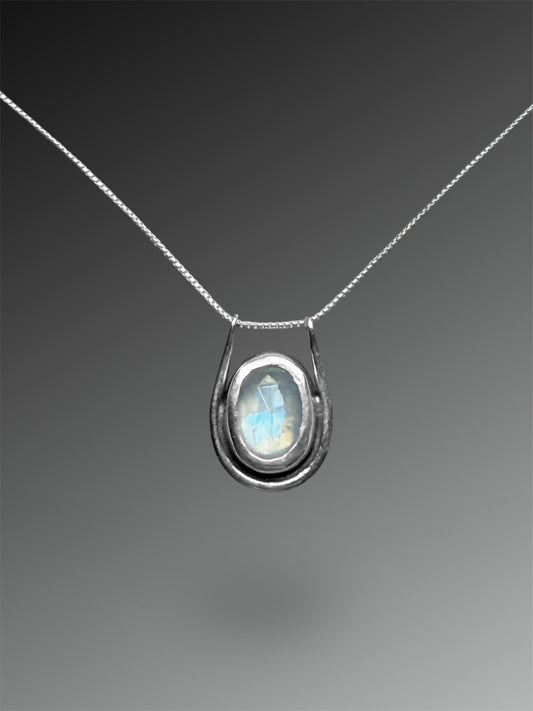 Blue Moonstone Necklace with Horseshoe Bail