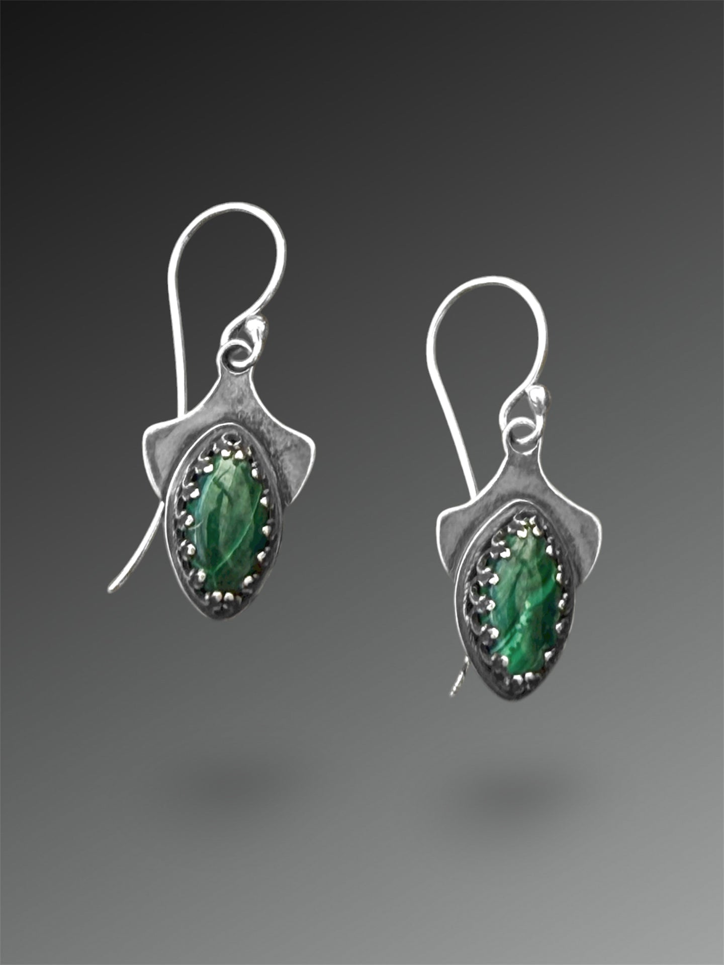 Malachite Art Deco Fan Earrings