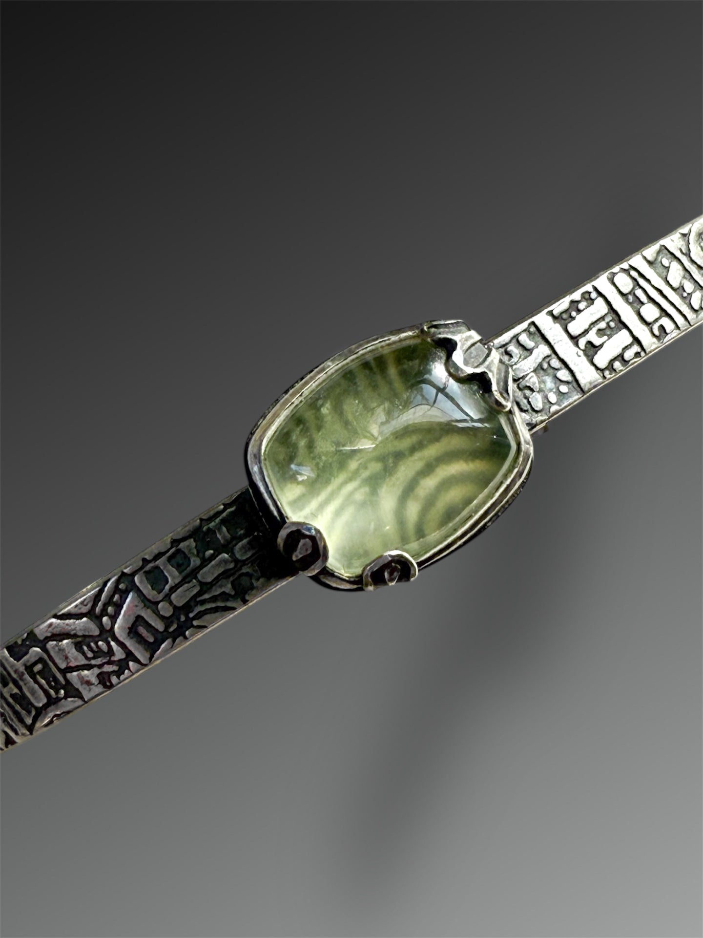 Prehnite Cuff with Stamped Prongs