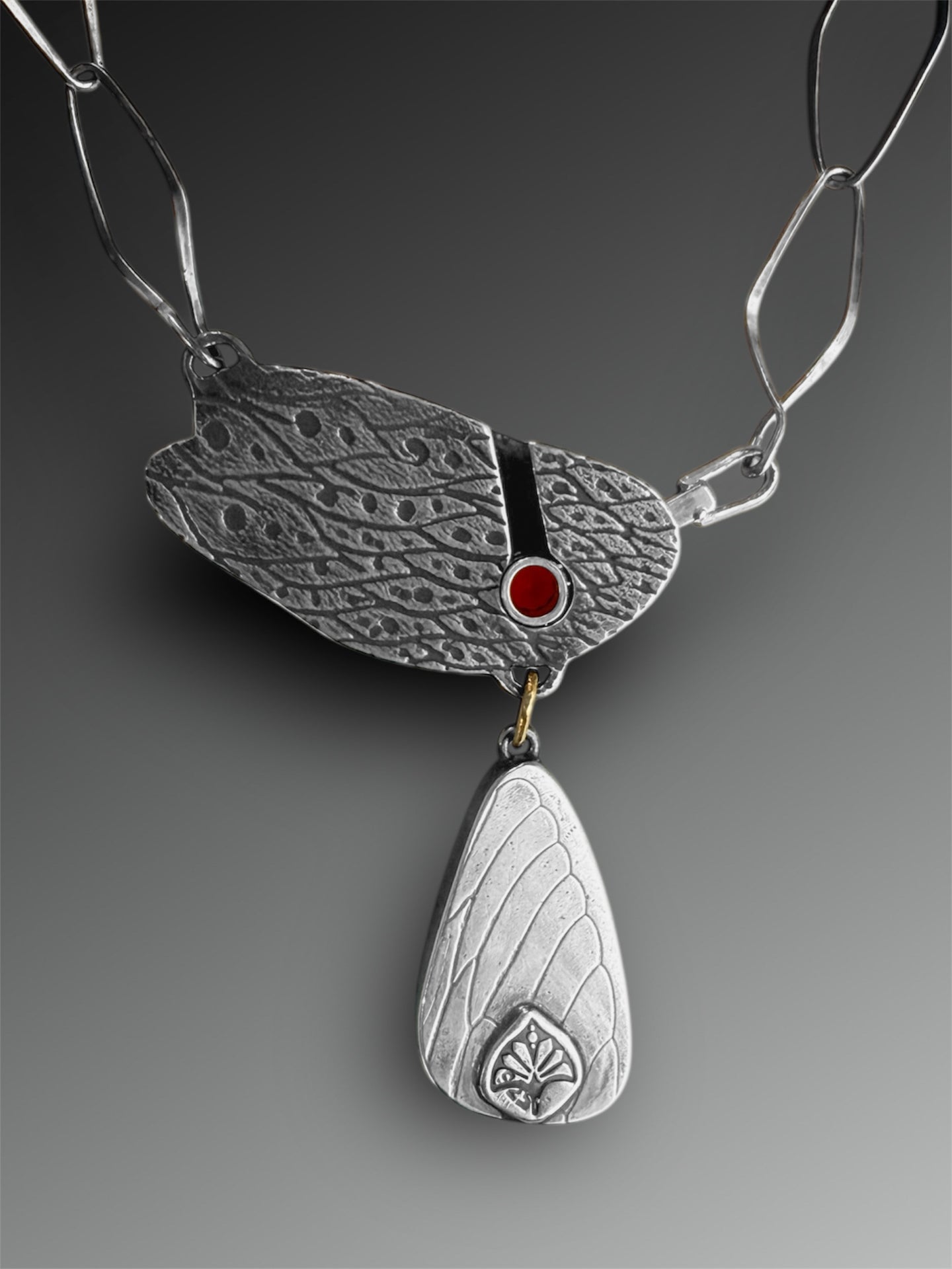 Turquoise and Fire Opal Key Clasp Necklace with Handmade Chain and 18k gold