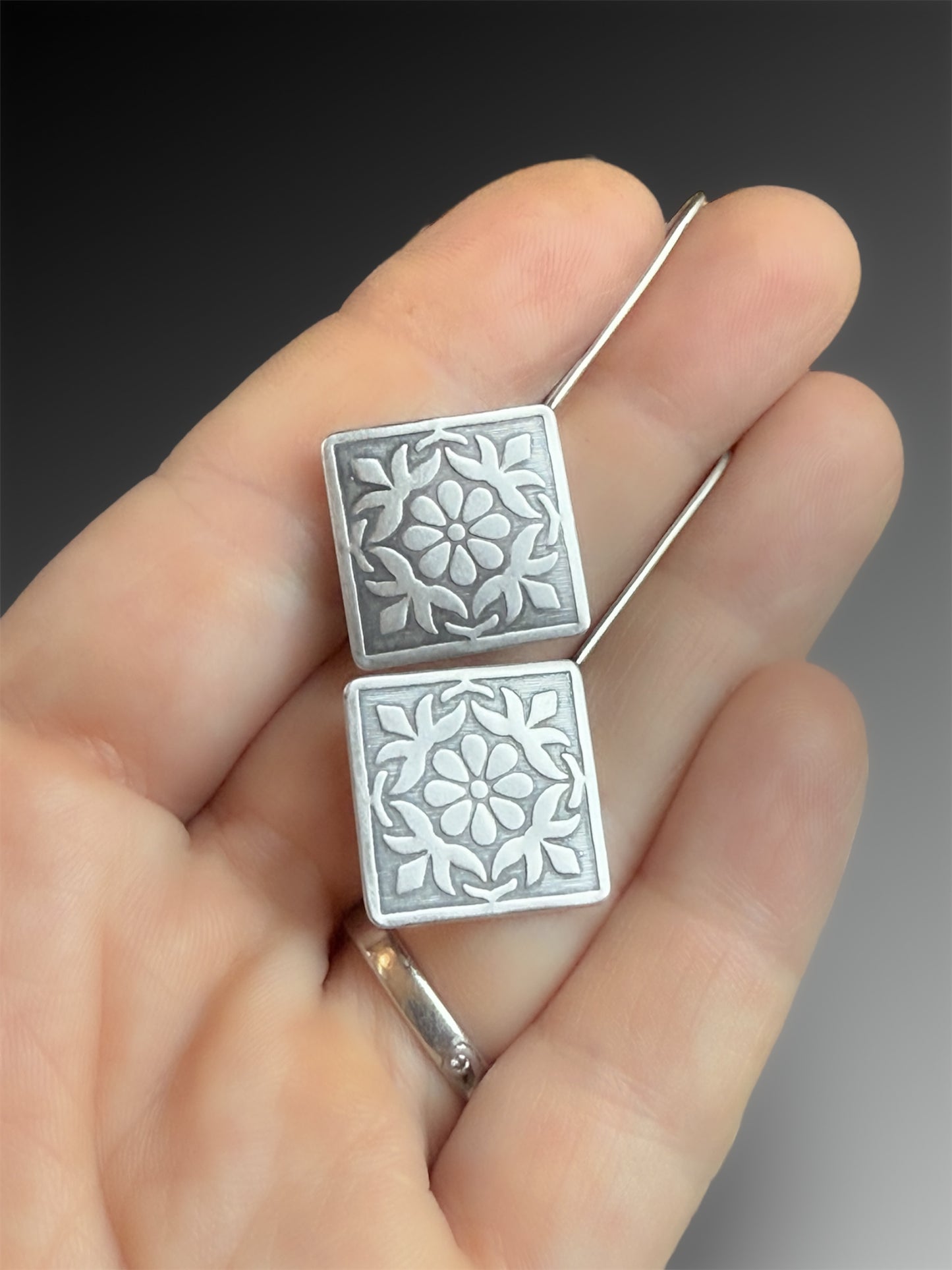 Sterling Silver Tile Earrings II