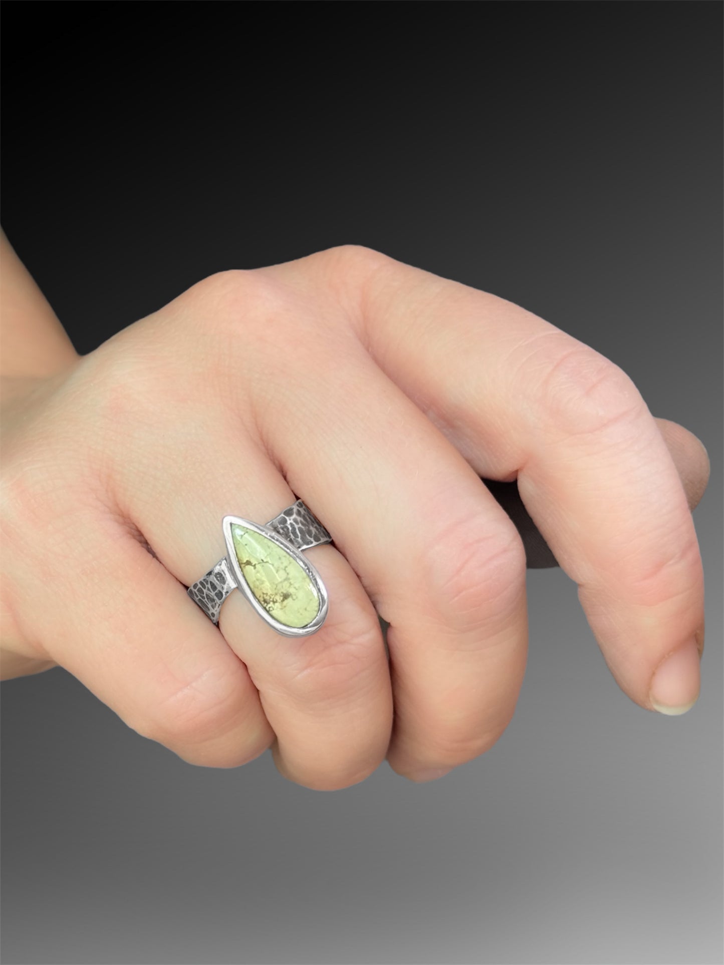Treasure Mountain Turquoise Teardrop Ring, size 7.75