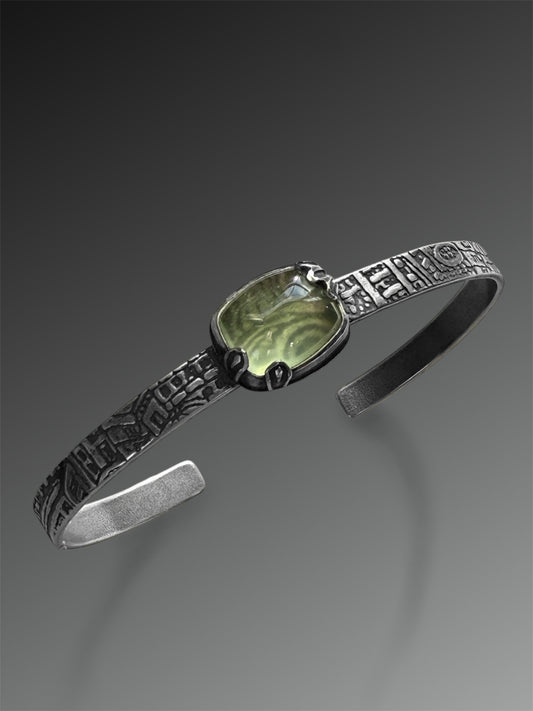 Prehnite Cuff with Stamped Prongs
