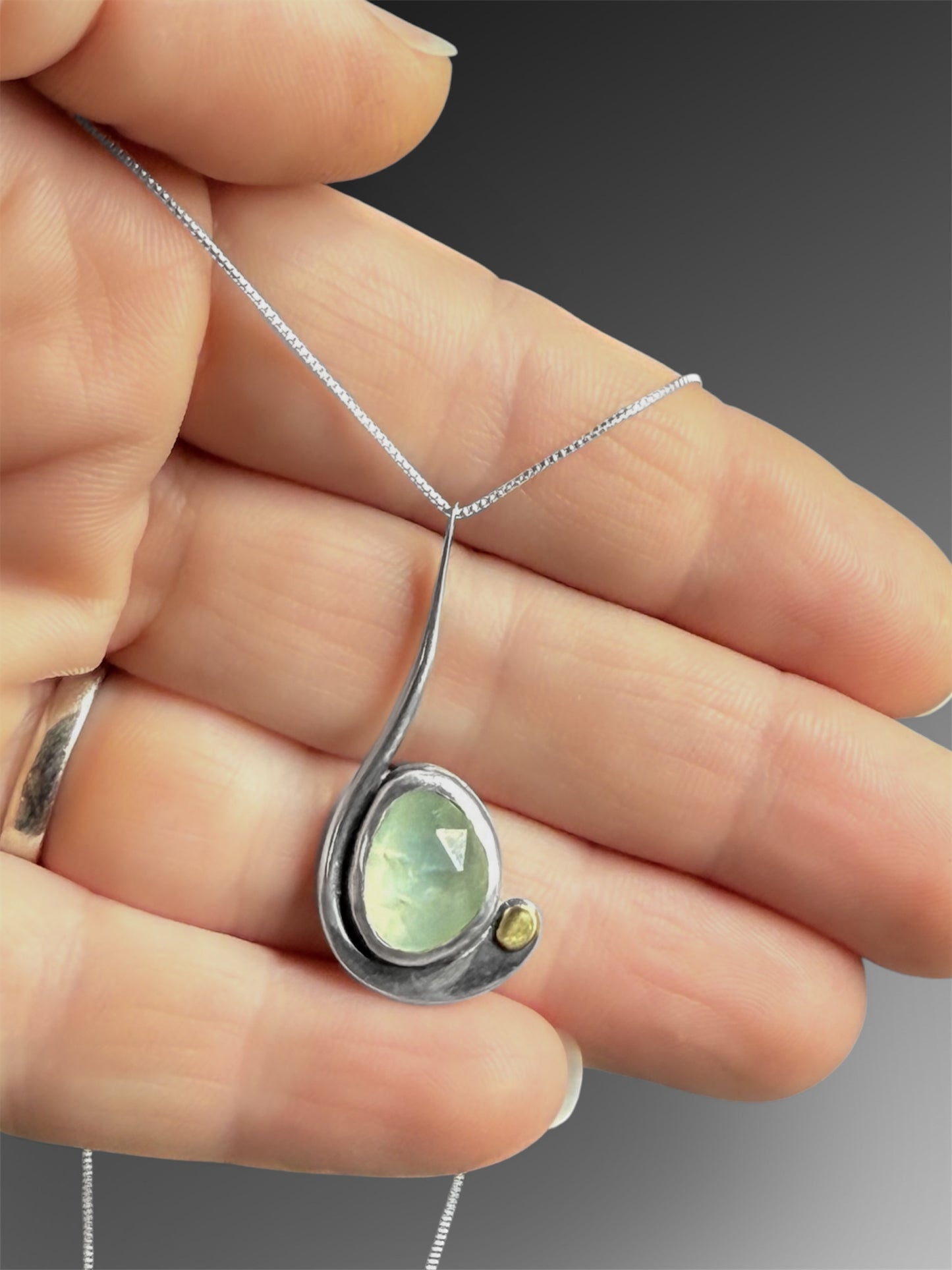 Prehnite Necklace with J-Shaped Bail