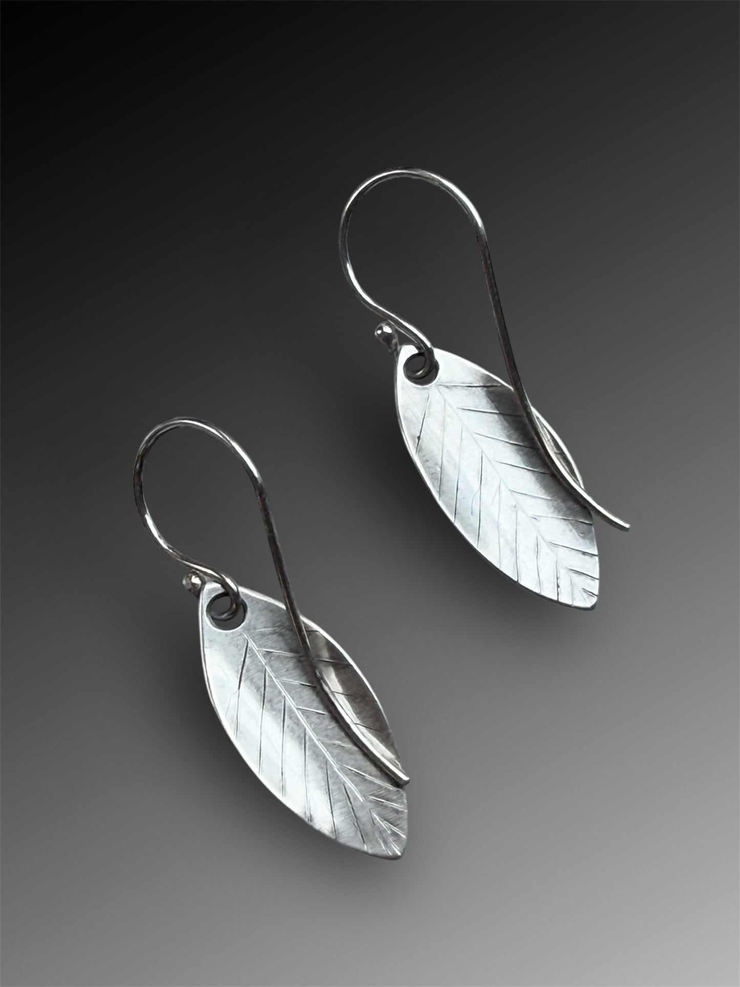 Sterling Silver Patterned Leaf Earrings