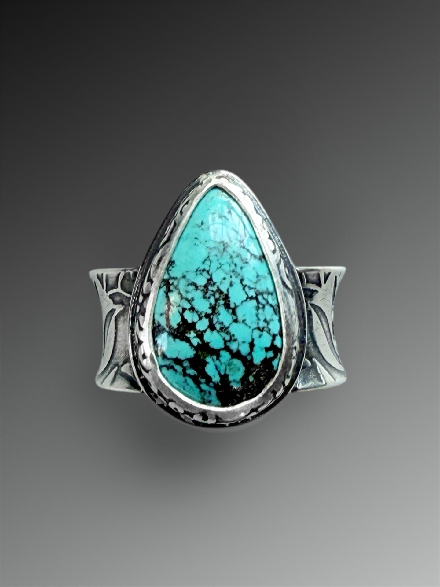 Hubei Turquoise Ring on Flared Band, Size 7 1/2
