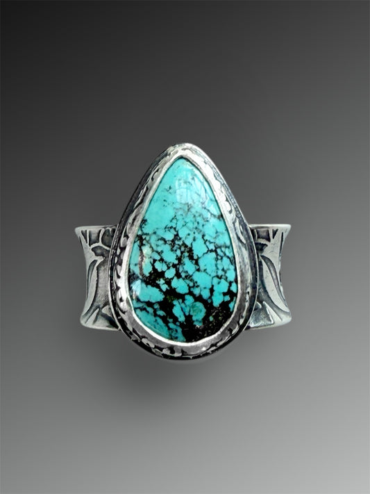 Hubei Turquoise Ring on Flared Band, Size 7 1/2