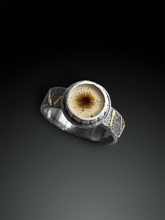 Dendritic Agate Ring with 18k and 24k Gold, size 8.75